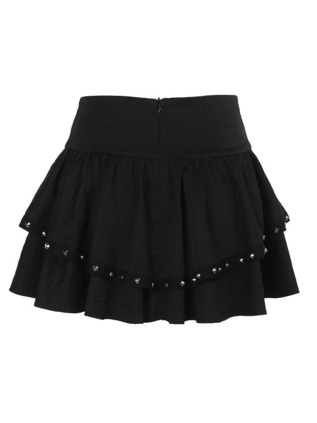 Black 1980s Punk Metal Button Lace-Up Skirt - vintage skirt, retro style, classic black