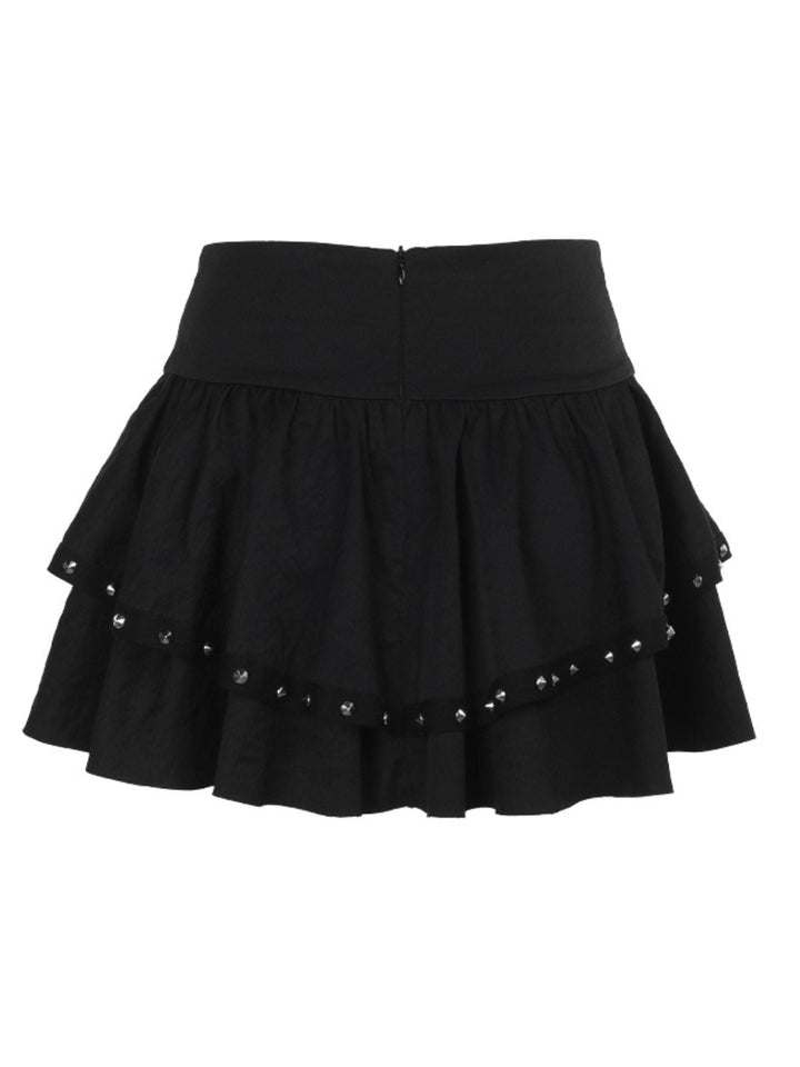 Black 1980s Punk Metal Button Lace-Up Skirt - vintage skirt, retro style, classic black