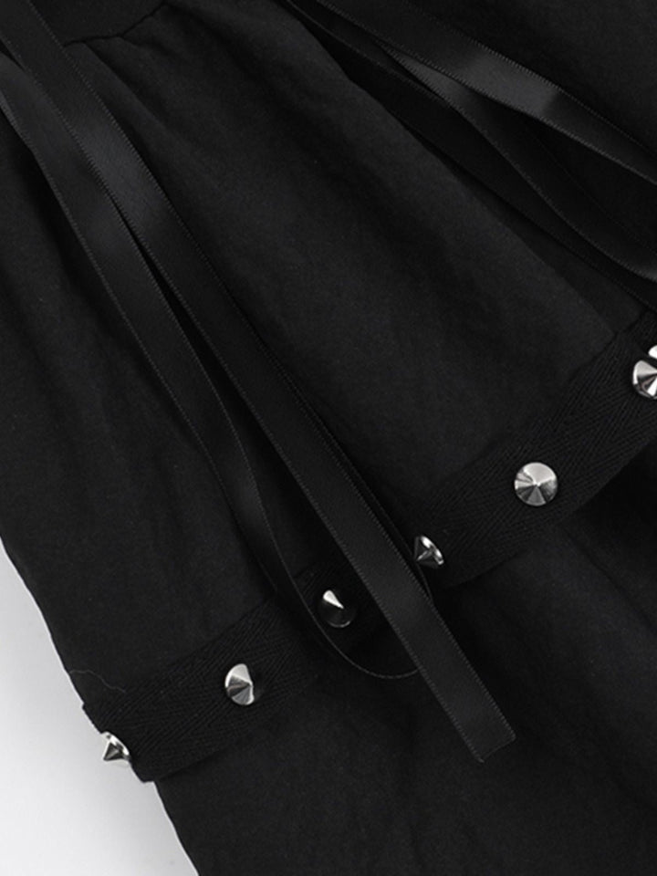 Black 1980s Punk Metal Button Lace-Up Skirt - vintage skirt, retro style, classic black