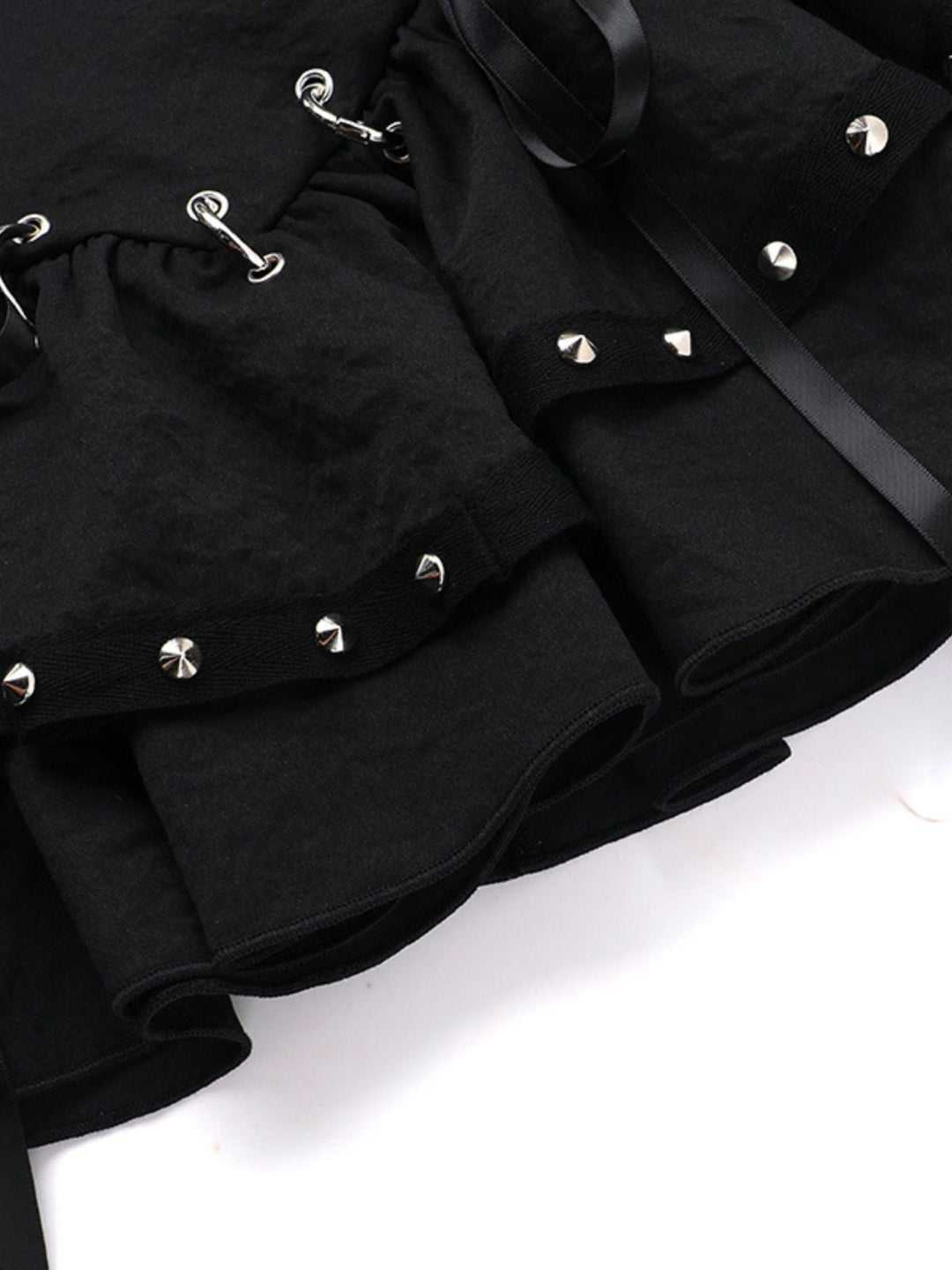 Black 1980s Punk Metal Button Lace-Up Skirt - vintage skirt, retro style, classic black
