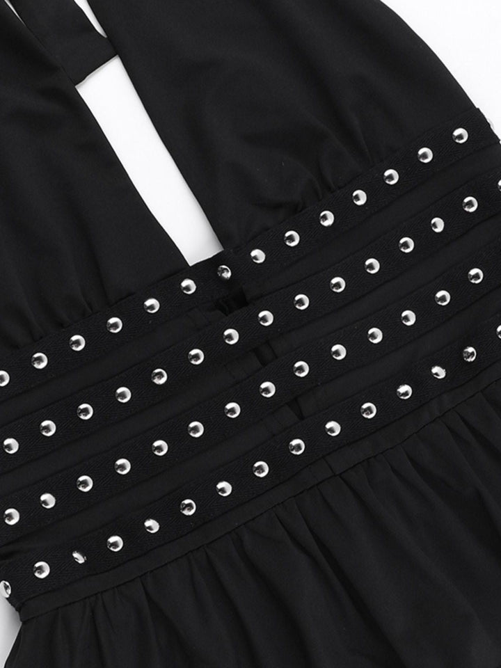 Black 1980s Punk Rhinestone Halter Top - vintage fashion, retro style, classic black