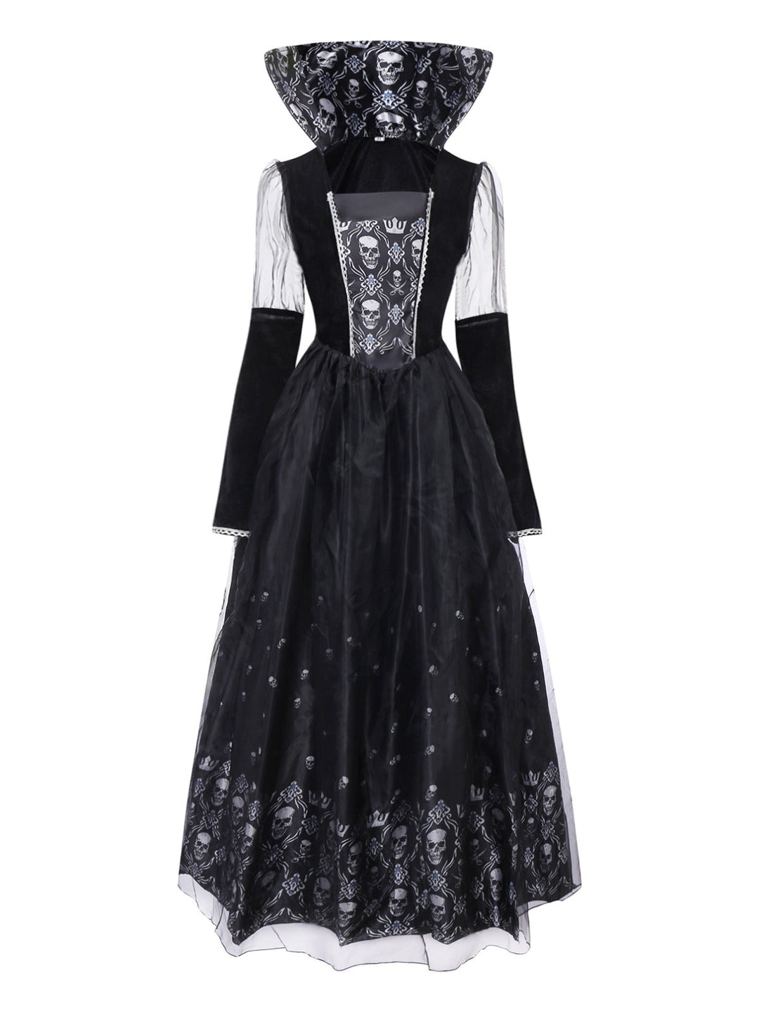 Black 1980s Queen Skull Long Sleeve Mesh Dress - vintage dress, retro fashion, classic black