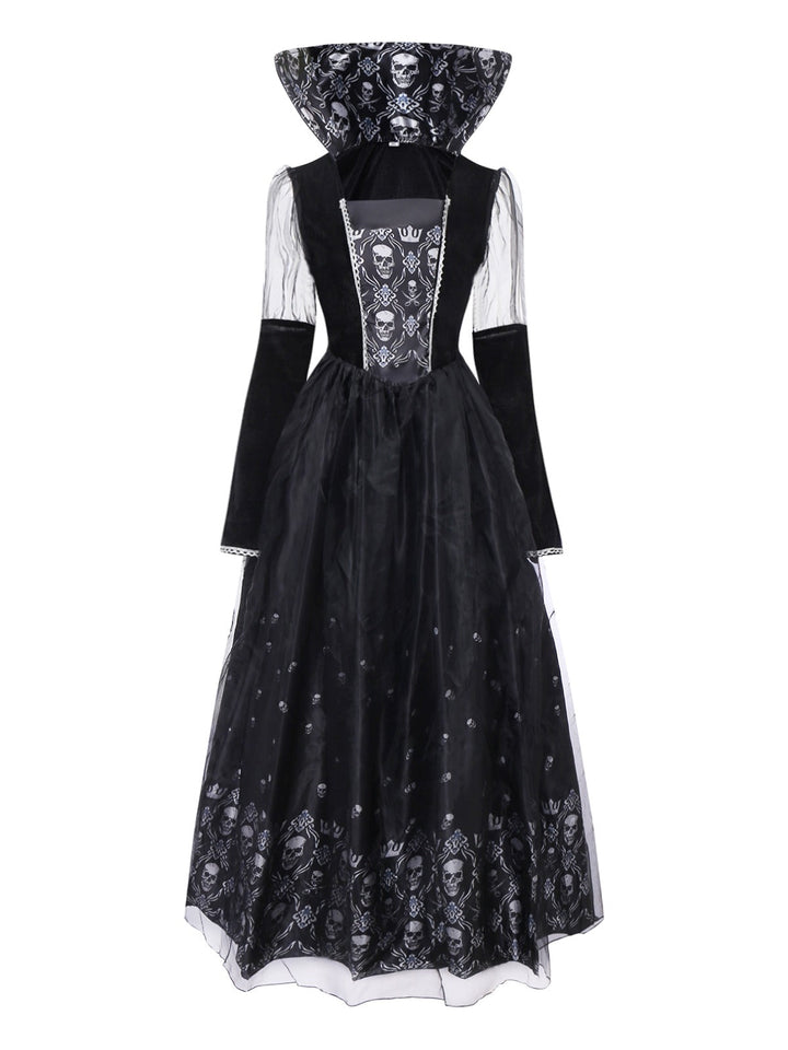 Black 1980s Queen Skull Long Sleeve Mesh Dress - vintage dress, retro fashion, classic black