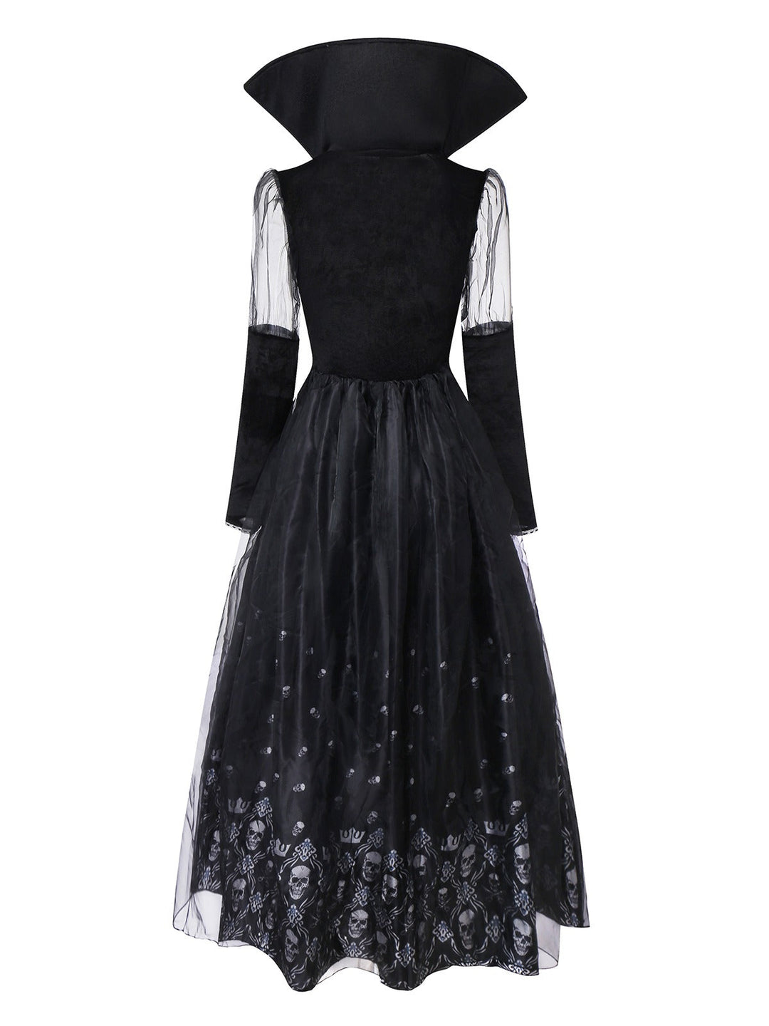 Black 1980s Queen Skull Long Sleeve Mesh Dress - vintage dress, retro fashion, classic black