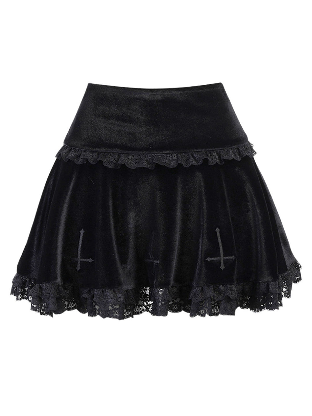 She sways in this Black 1980s Solid Embroidered Lace Skirt and it&