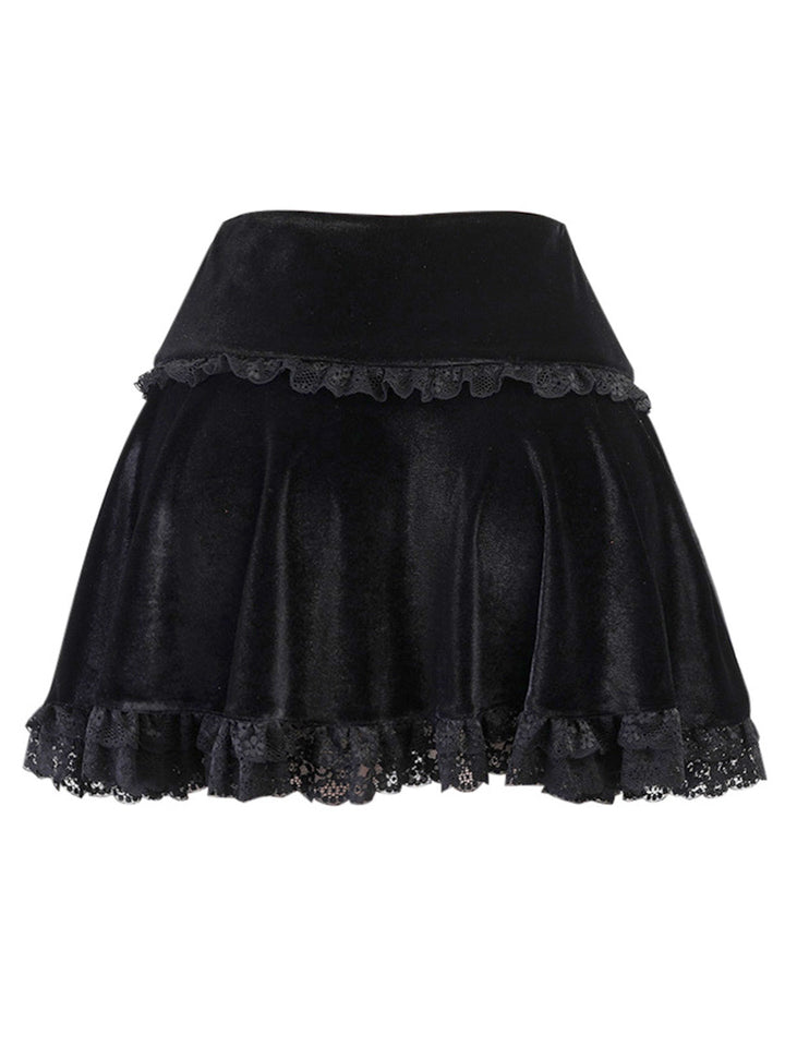 Black 1980s Solid Embroidered Lace Skirt: 1980s grace for the woman who dances through life