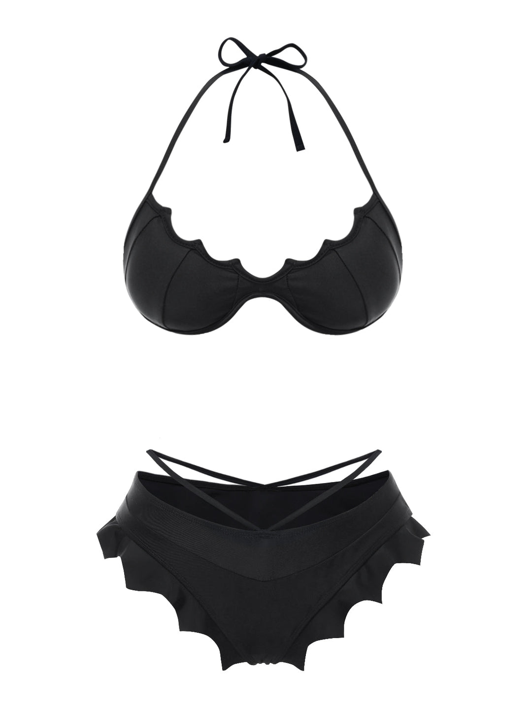Black Solid Gothic Bat Wings Bikini Set - vintage fashion, retro style, classic black