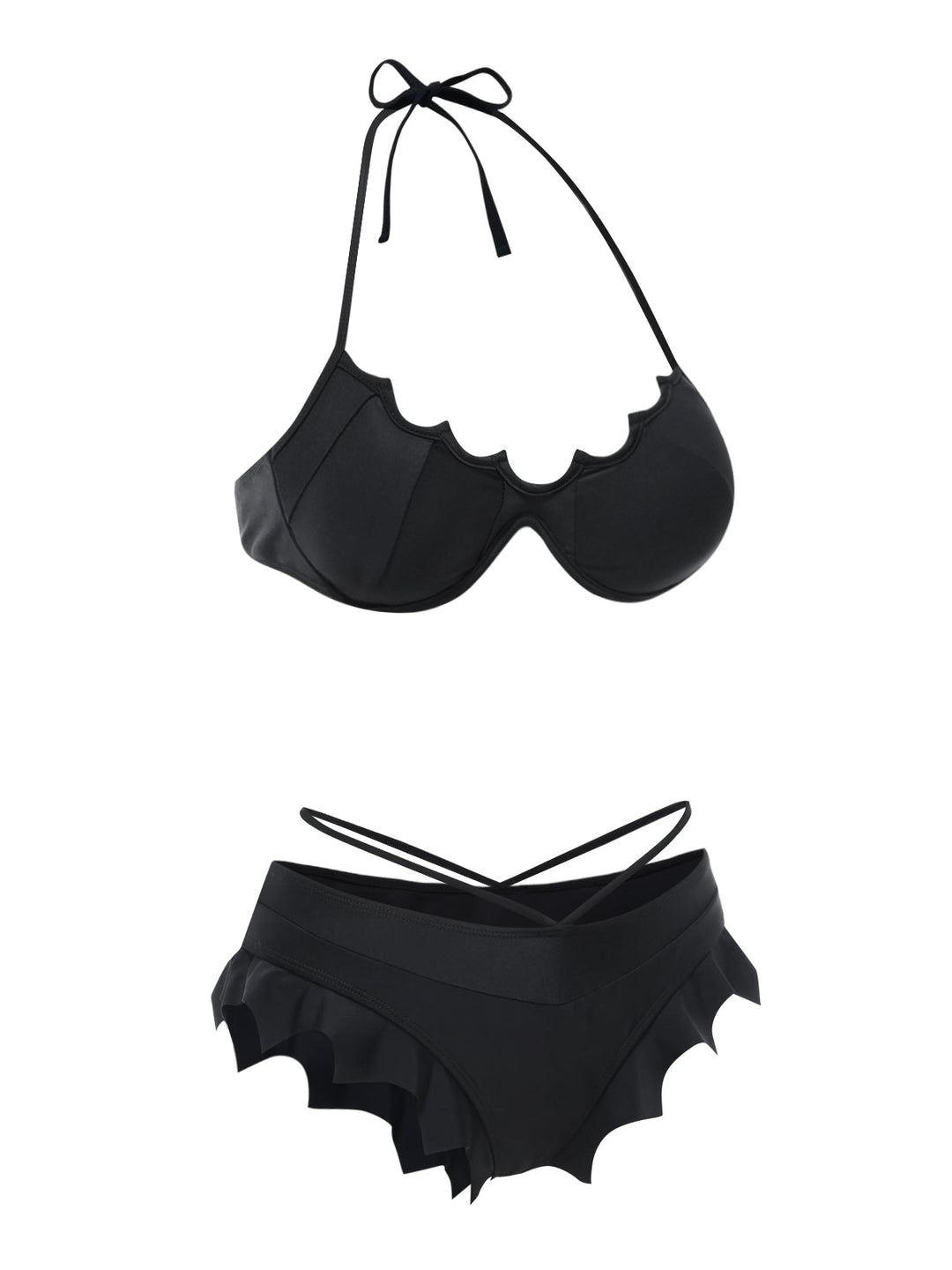 Black Solid Gothic Bat Wings Bikini Set - vintage fashion, retro style, classic black