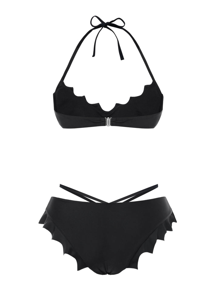 Black Solid Gothic Bat Wings Bikini Set - vintage fashion, retro style, classic black