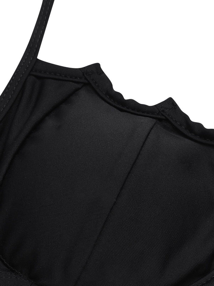 Black Solid Gothic Bat Wings Bikini Set - vintage fashion, retro style, classic black