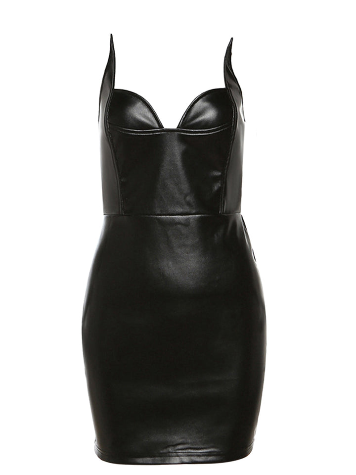 She slips into this Black 1980s Solid Steampunk Leather Pencil Dress and suddenly it&