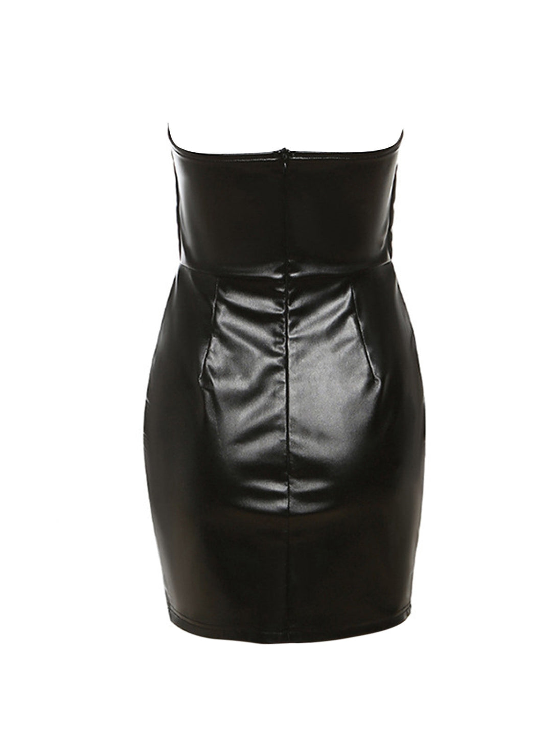 Black 1980s Solid Steampunk Leather Pencil Dress — the kind of 1980s dress that makes strangers smile