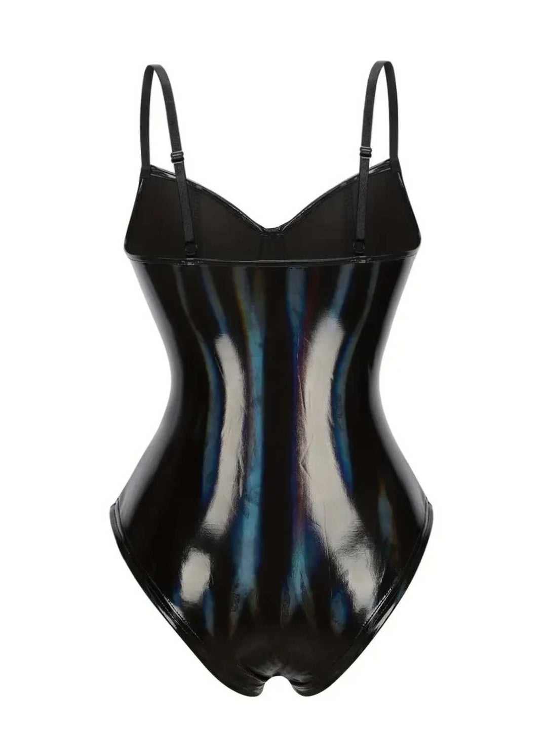 Black 1980s Spaghetti Strap Leather Bodysuit - vintage fashion, retro style, classic black