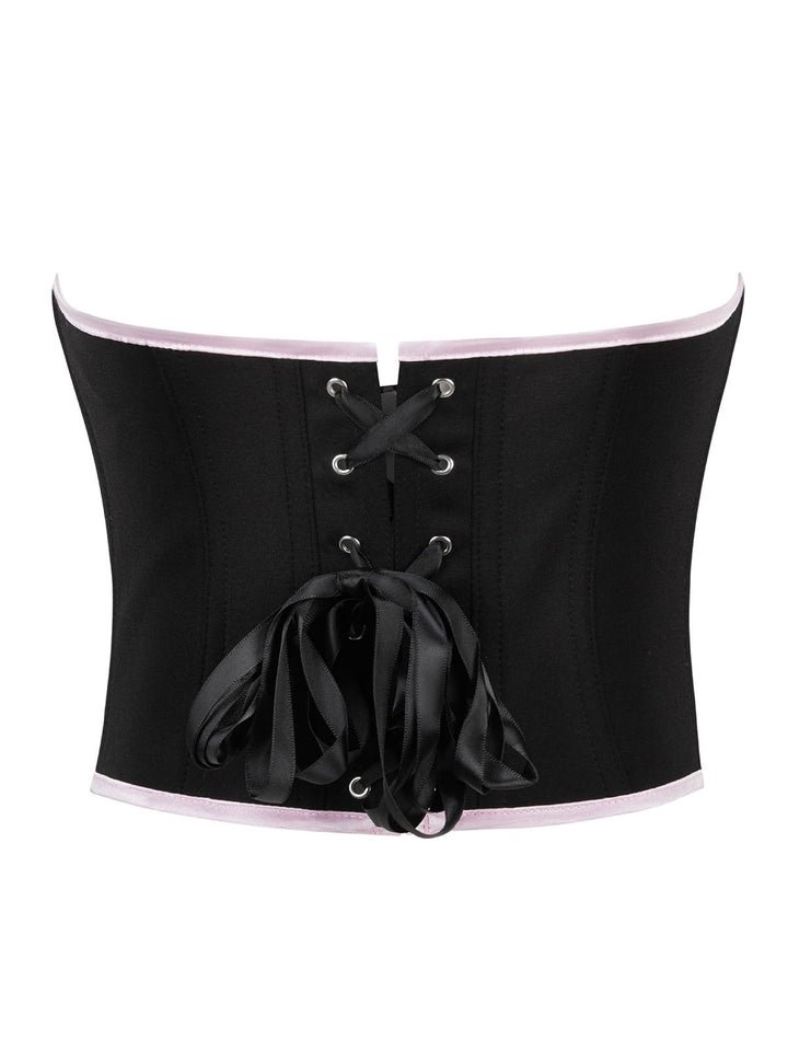 This Black 1980s Steampunk Bowknots Bandeau Corset is 1980s romance against her skin