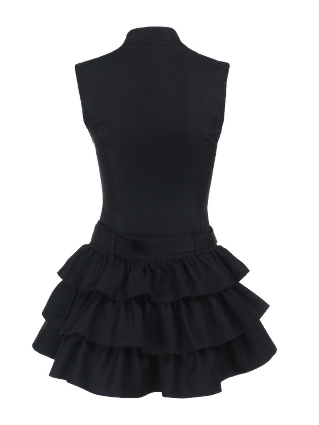 Black 1980s Steampunk Solid Zipper Belted Dress - vintage dress, retro fashion, classic black