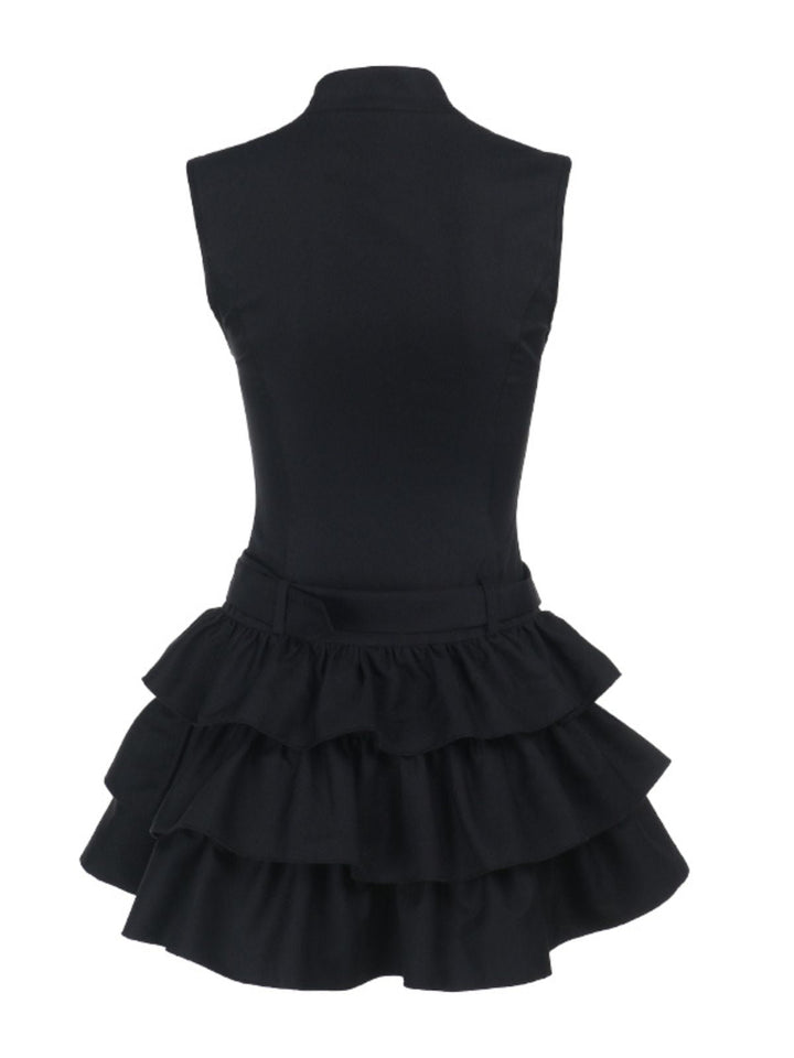Black 1980s Steampunk Solid Zipper Belted Dress - vintage dress, retro fashion, classic black