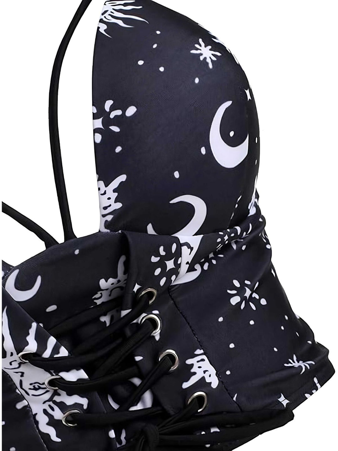 Black 1980s Strap Galaxy Print Gothic Bikini Set - vintage fashion, retro style, classic black