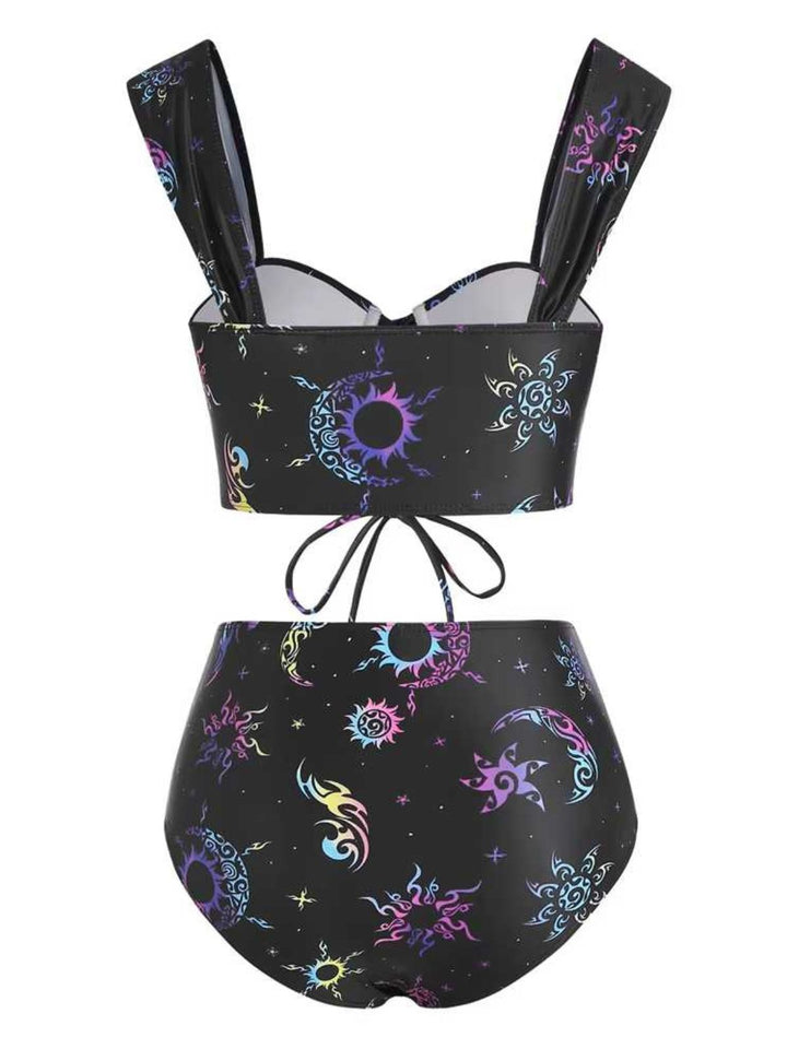 Black 1980s Strap Neon Nebula Print Gothic Bikini: 1980s Riviera elegance, reimagined for her