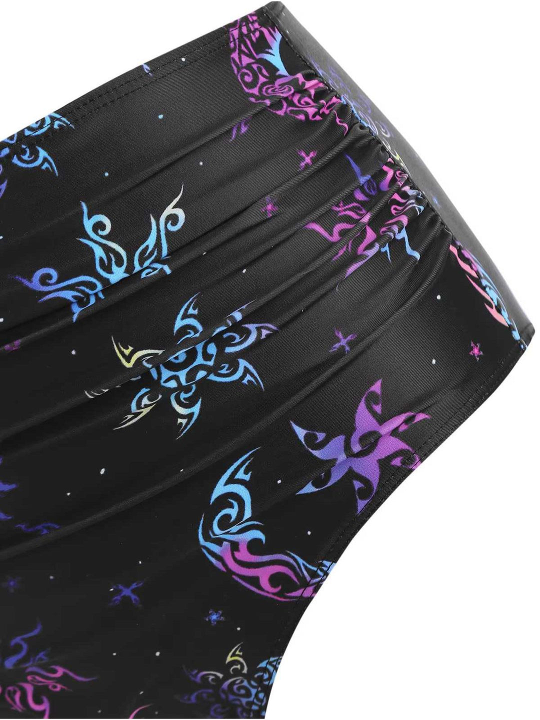 This Black 1980s Strap Neon Nebula Print Gothic Bikini carries 1980s vacation dreams in every stitch