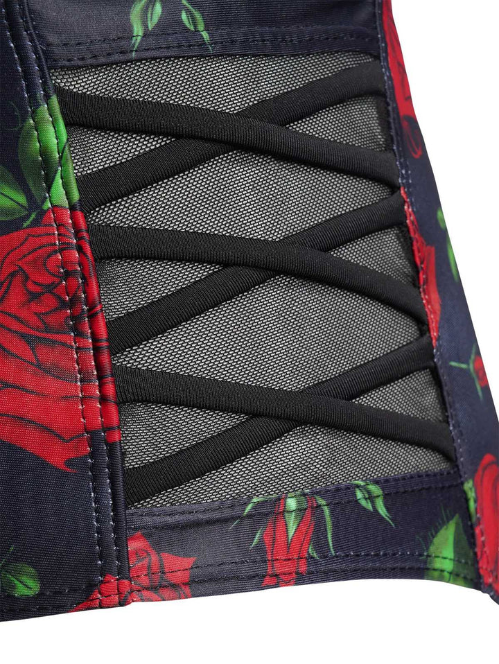 Black 1980s Strap Roses Gothic Bikini Set - vintage fashion, retro style, classic black