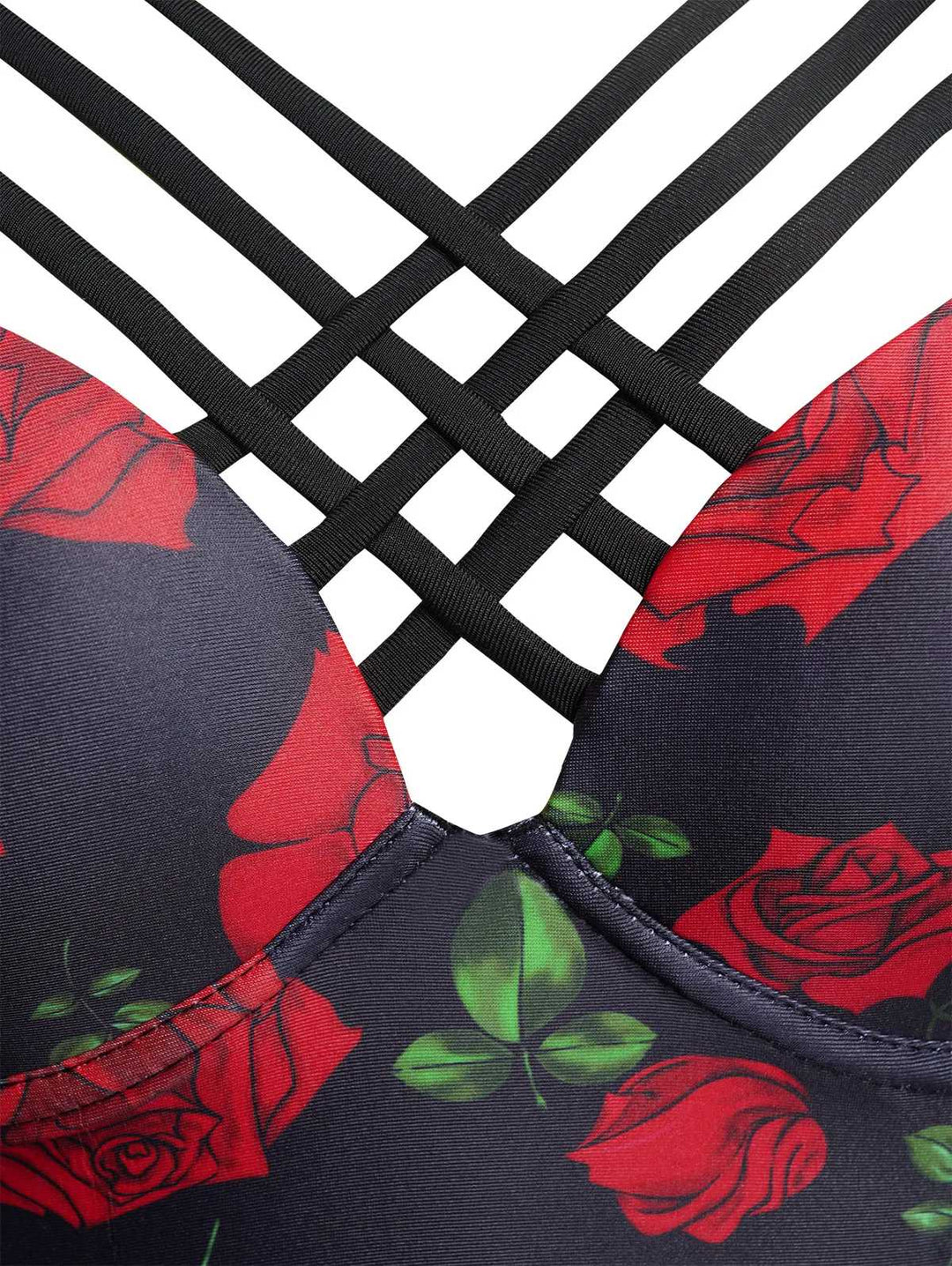 Black 1980s Strap Roses Gothic Bikini Set - vintage fashion, retro style, classic black