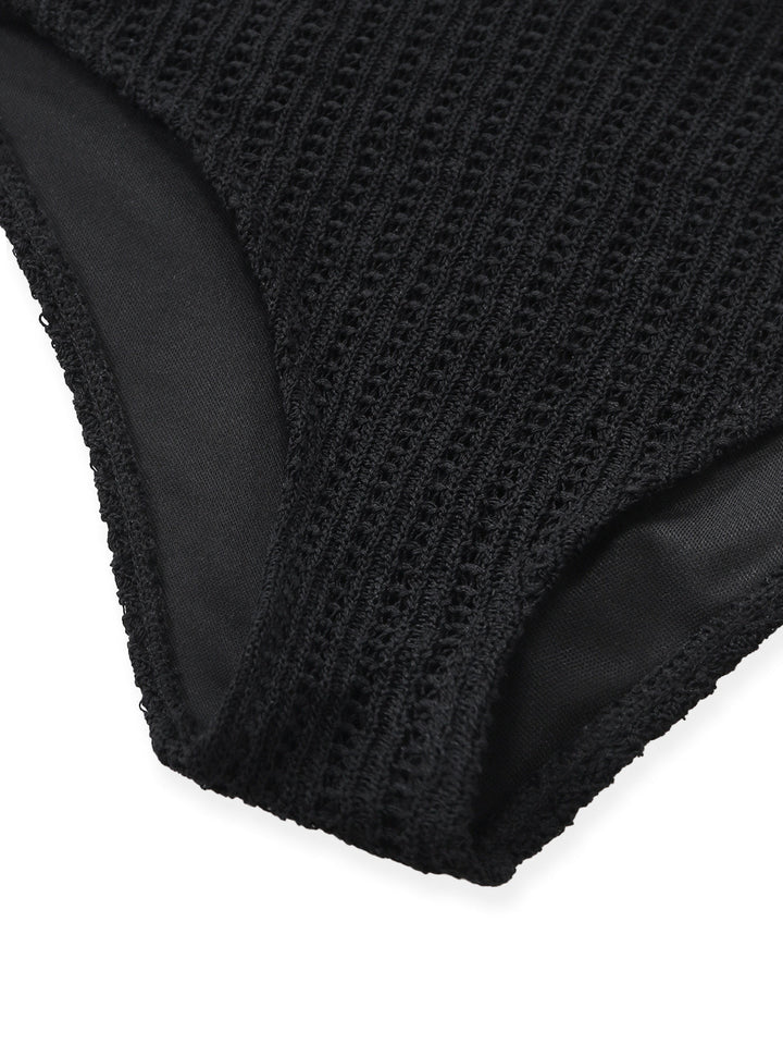 Black Tie High Waist Knit Tankini 2