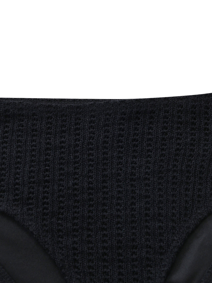 Black Tie High Waist Knit Tankini 3