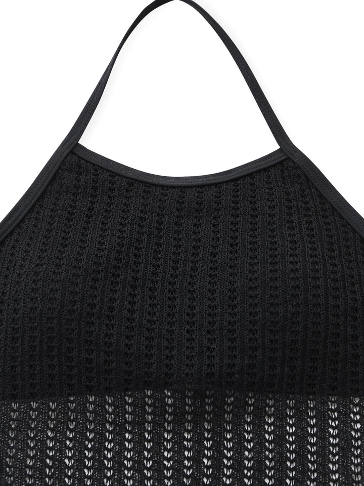 Black Tie High Waist Knit Tankini 5