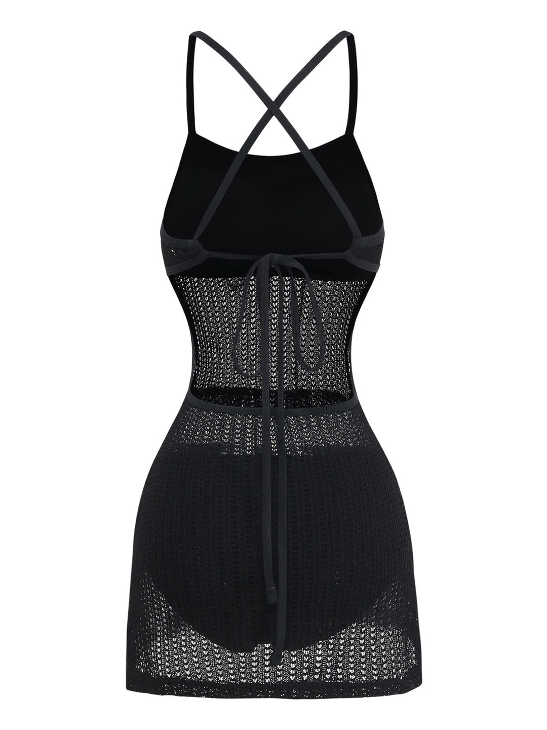 Black Tie High Waist Knit Tankini 6