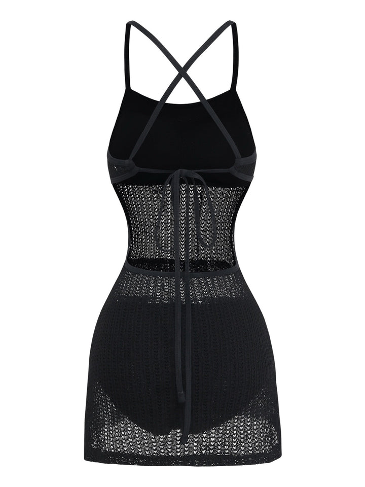 Black Tie High Waist Knit Tankini 6