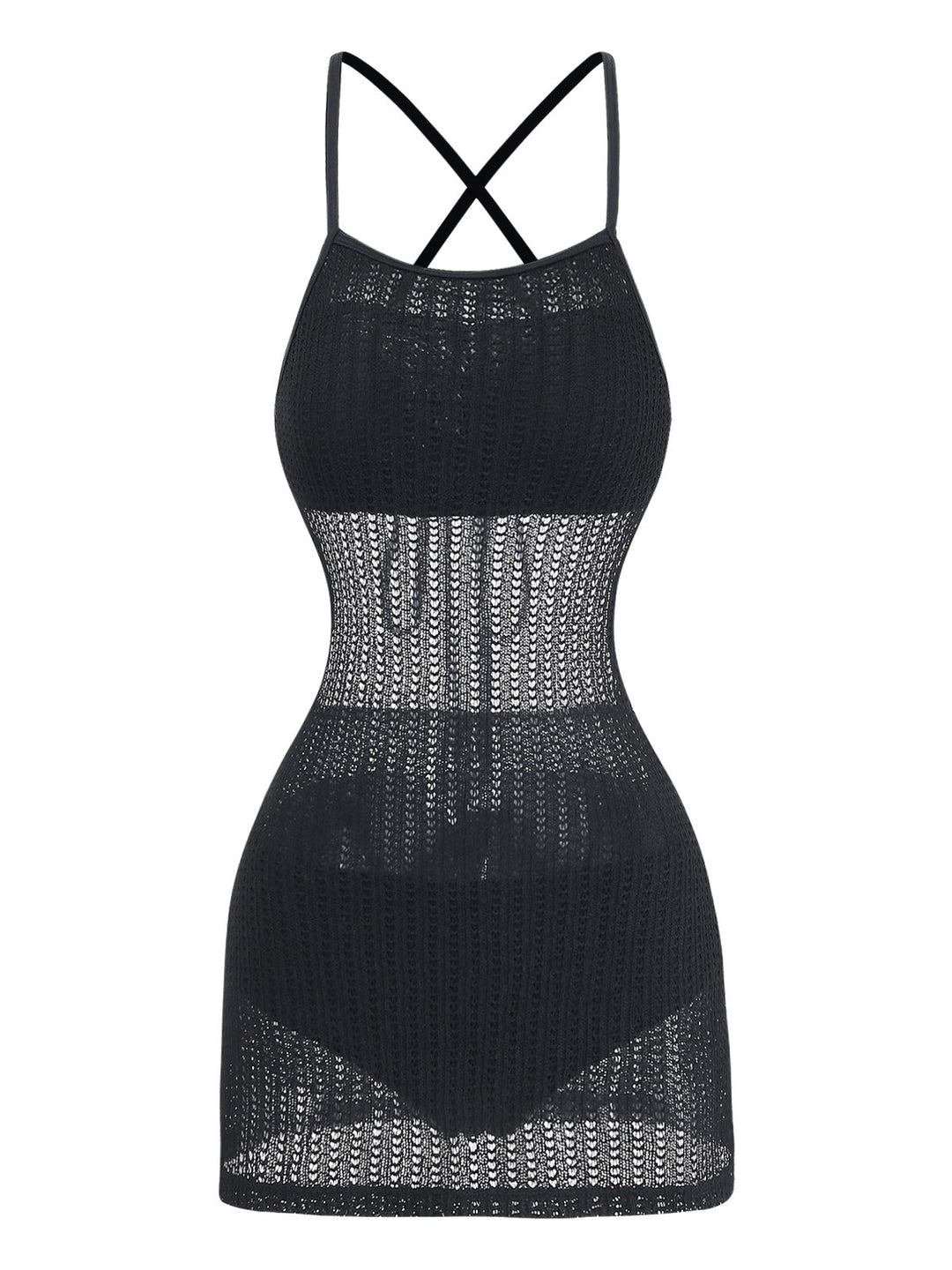 Black Tie High Waist Knit Tankini 7