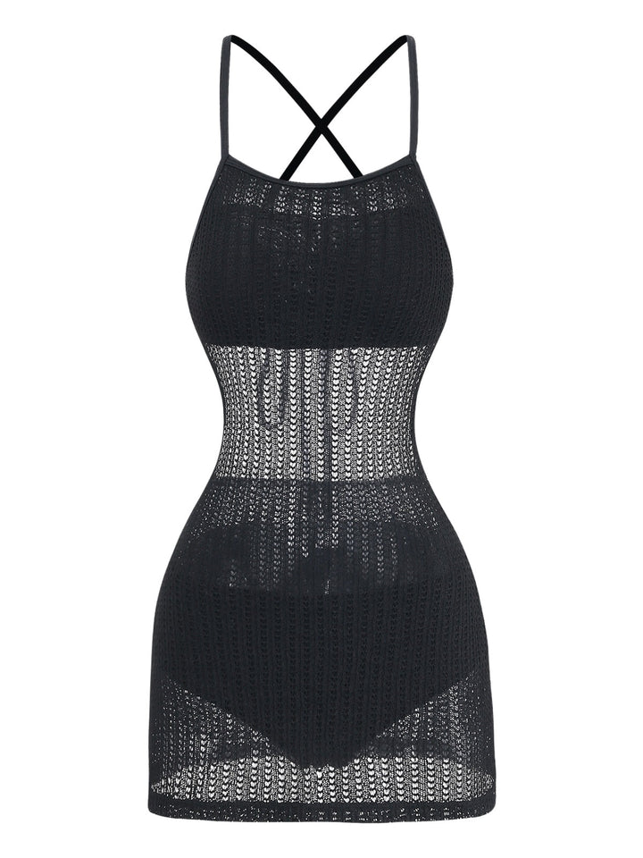 Black Tie High Waist Knit Tankini 7