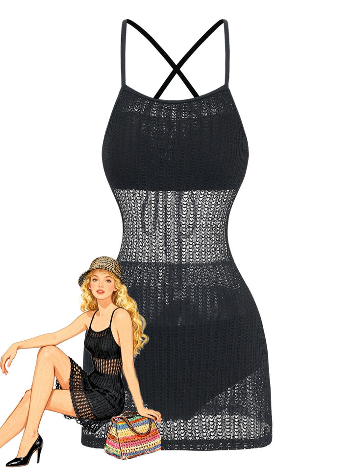 Black Tie High Waist Knit Tankini 8