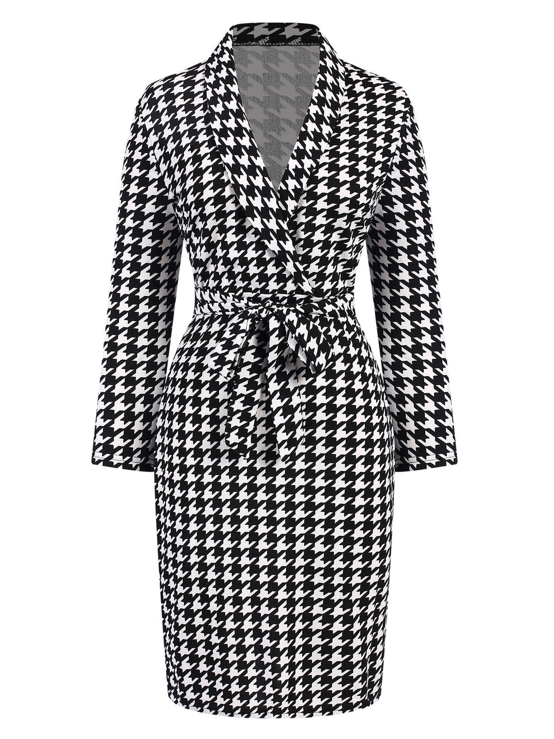 Black 1980s V-Neck Bow Houndstooth Dress, vintage dress, retro fashion - perfect for women who love vintage and retro fashion