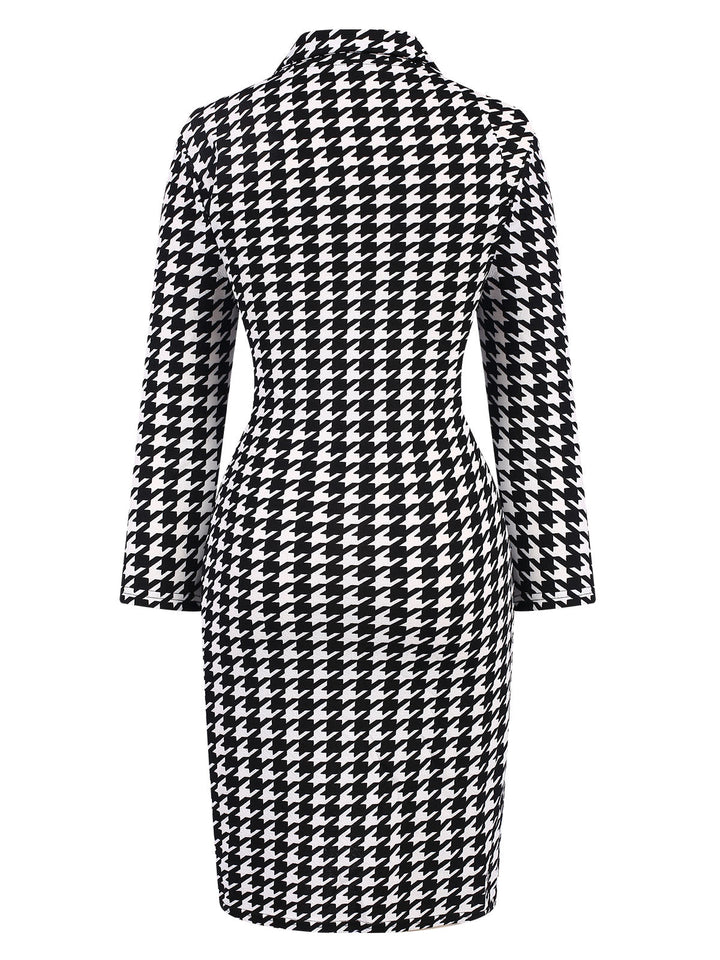 Black 1980s V-Neck Bow Houndstooth Dress, vintage dress, retro fashion - perfect for women who love vintage and retro fashion