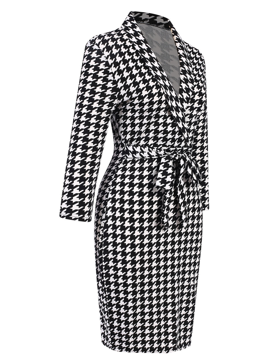 Black 1980s V-Neck Bow Houndstooth Dress, vintage dress, retro fashion - perfect for women who love vintage and retro fashion