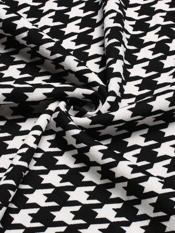 Black 1980s V-Neck Bow Houndstooth Dress, vintage dress, retro fashion - perfect for women who love vintage and retro fashion