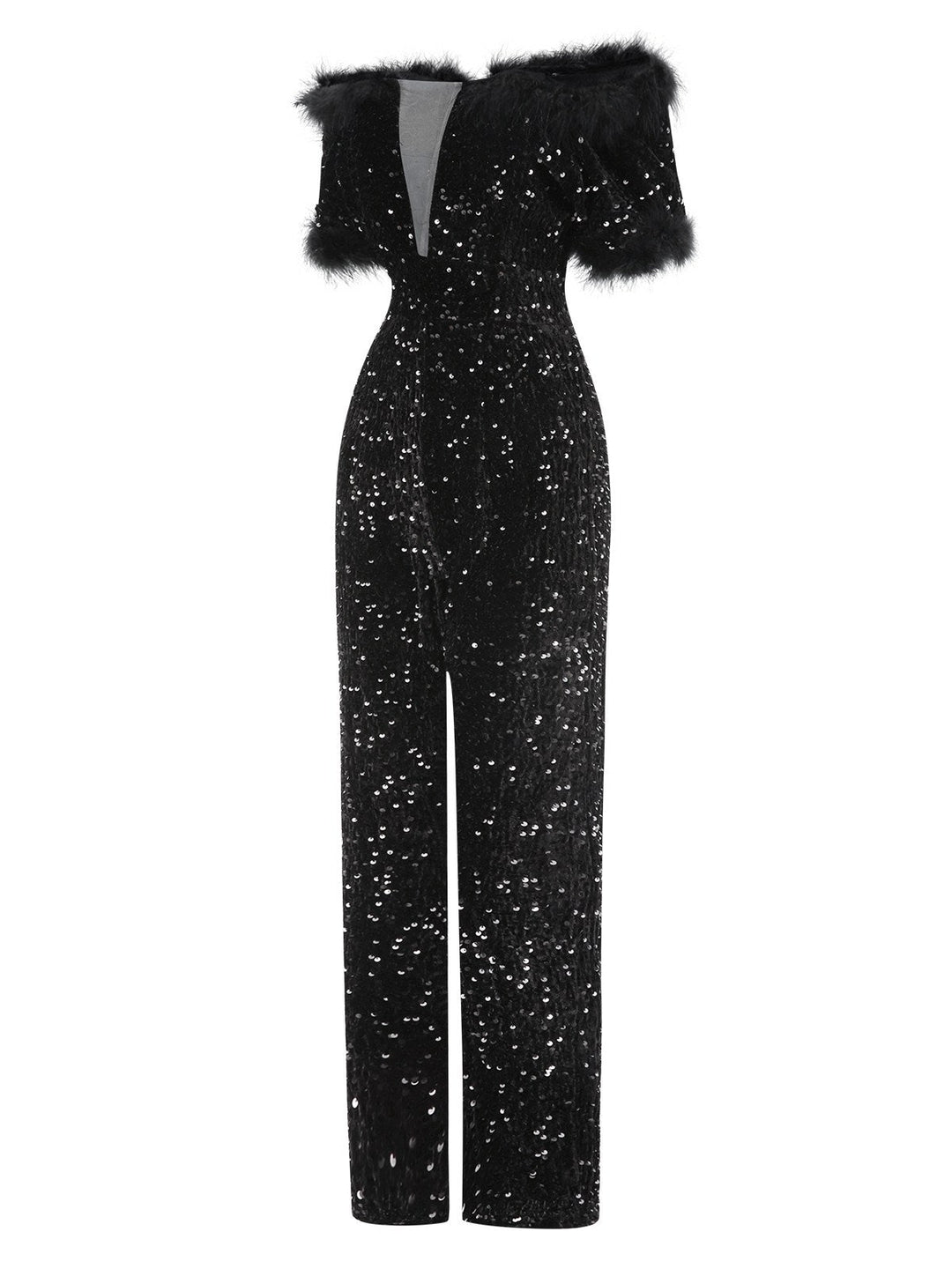 1980s VNeck Feather Sequined Jumpsuit | 1980s | vintage romper, retro jumpsuit