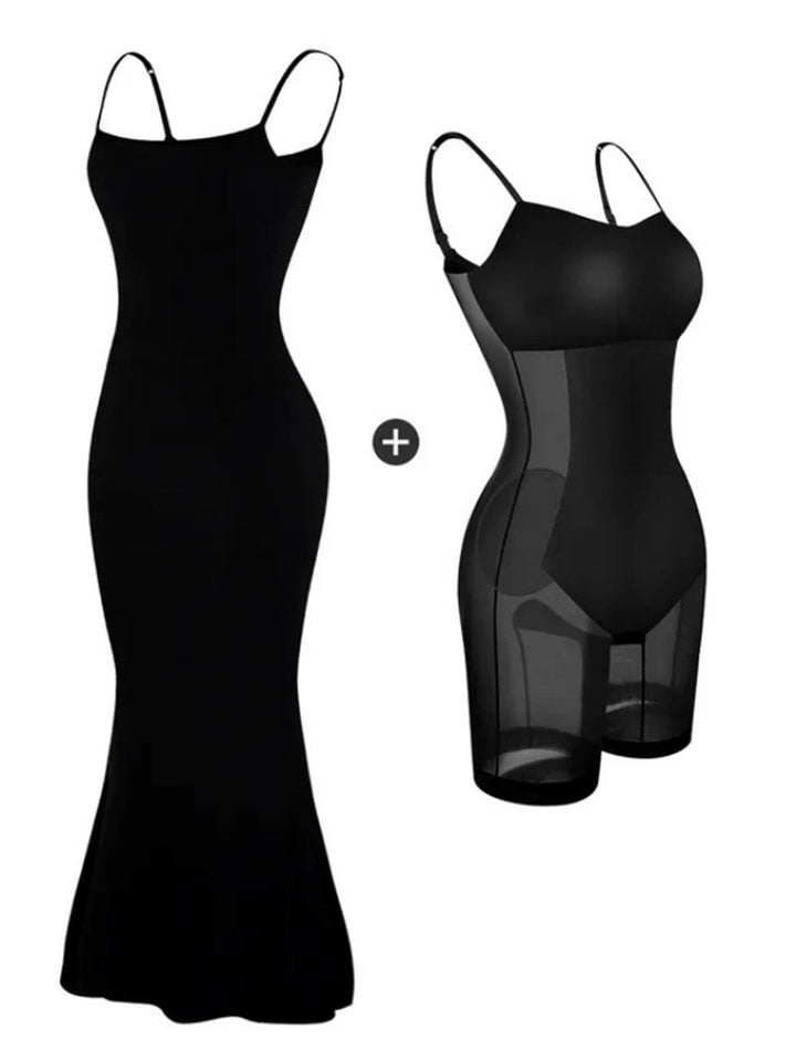 Black 2-in-1 Shapewear Slip Dress - vintage dress, retro fashion, classic black