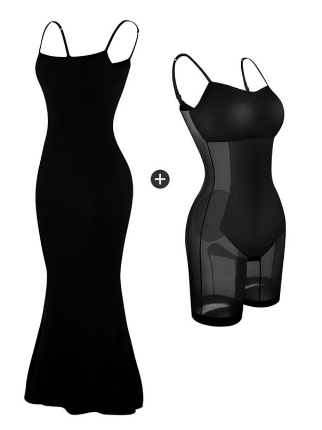 Black 2-in-1 Shapewear Slip Dress - vintage dress, retro fashion, classic black