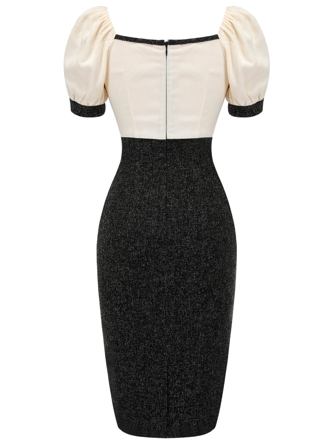 Black &amp; Beige 1960s Puff Sleeve Pencil Dress, vintage dress, fashion - perfect for women who love vintage and fashion
