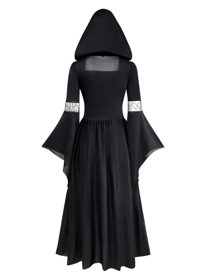 Black &amp; Blue 1930s Witch Lace-Up Hooded Dress - vintage dress, retro fashion, classic black