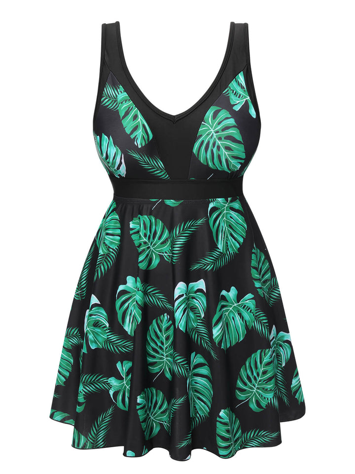 Black &amp; Green 1950s Tropical Skirted Swimsuit, vintage skirt, retro style - perfect for women who love vintage and retro fashion