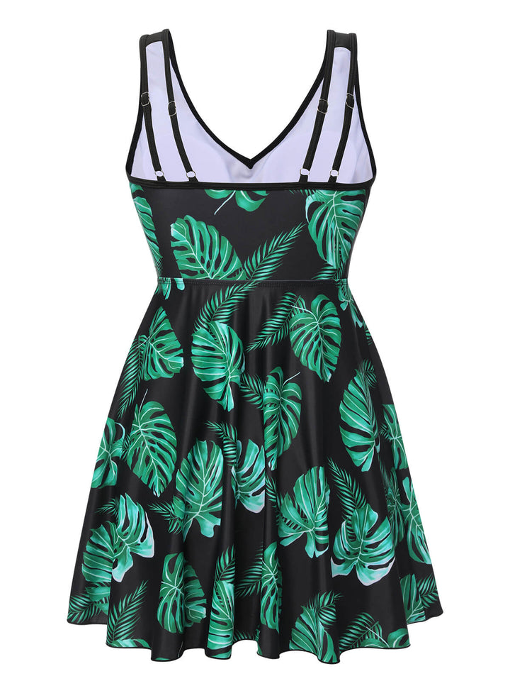 Black &amp; Green 1950s Tropical Skirted Swimsuit, vintage skirt, retro style - perfect for women who love vintage and retro fashion