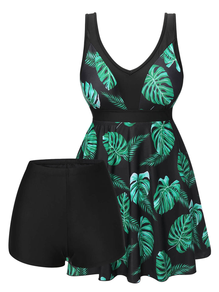 Black &amp; Green 1950s Tropical Skirted Swimsuit, vintage skirt, retro style - perfect for women who love vintage and retro fashion
