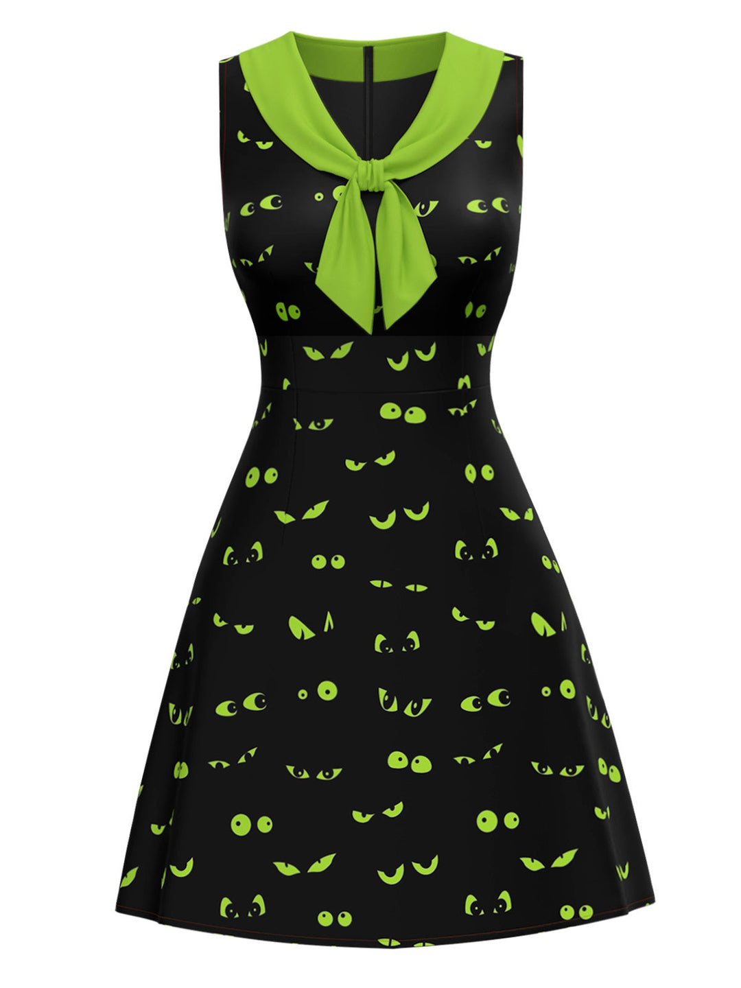 Black &amp; Green 1960s Halloween Demon Eyes Dress - vintage dress, retro fashion, classic black