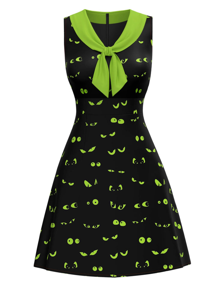 Black &amp; Green 1960s Halloween Demon Eyes Dress - vintage dress, retro fashion, classic black