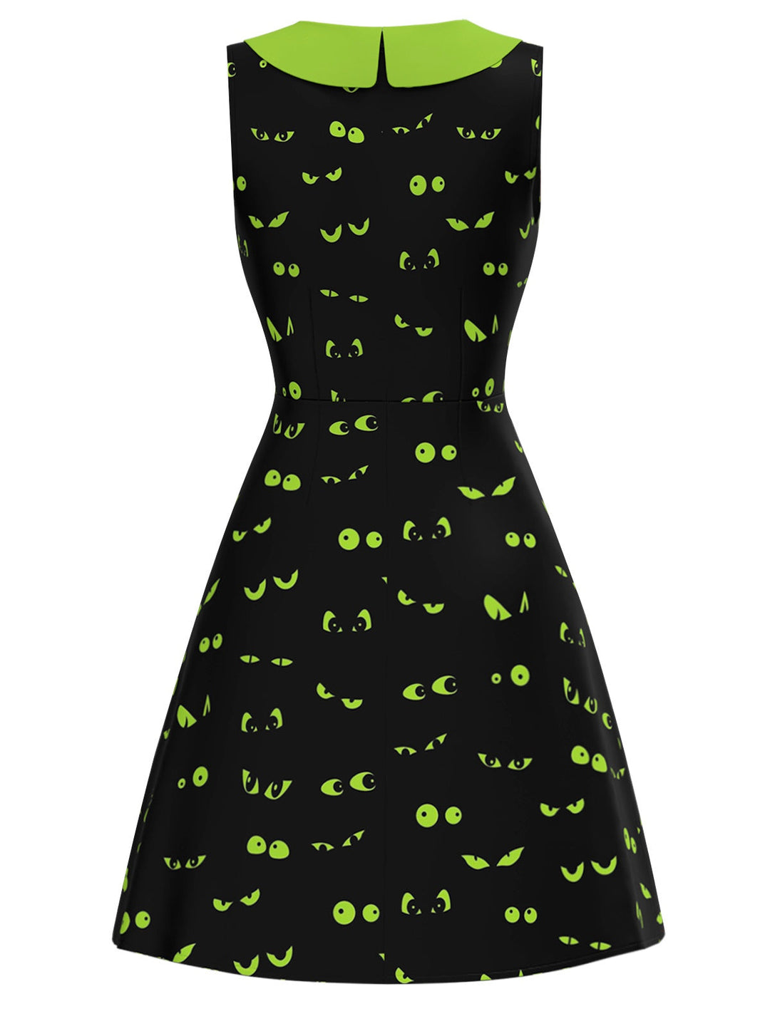 Black &amp; Green 1960s Halloween Demon Eyes Dress - vintage dress, retro fashion, classic black