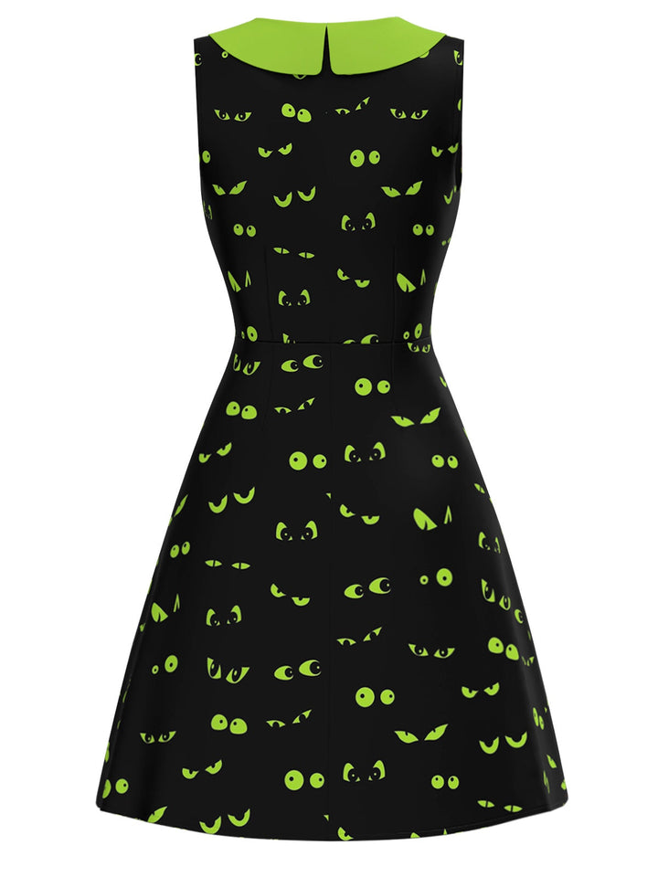 Black &amp; Green 1960s Halloween Demon Eyes Dress - vintage dress, retro fashion, classic black