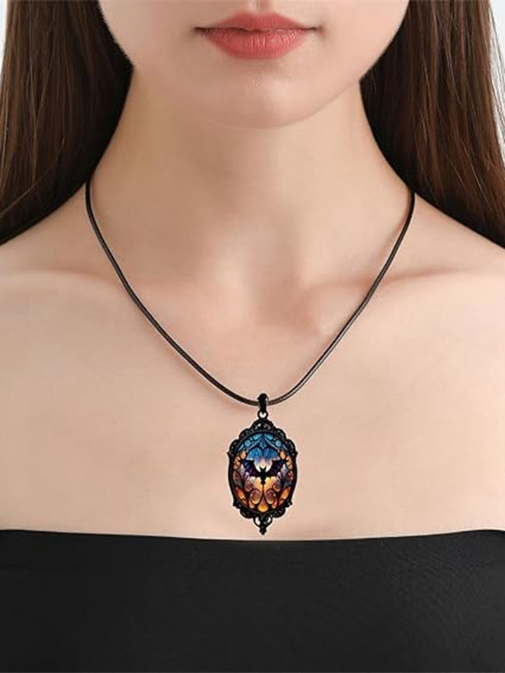Black Halloween Bat Vintage Pendant Necklace: 1950s detail work for the woman who notices